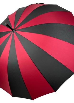 Жіноча парасоля-тростина на 16 спиць з контрастними секторами, напівавтомат від фірми toprain, бордовий, 0616-4