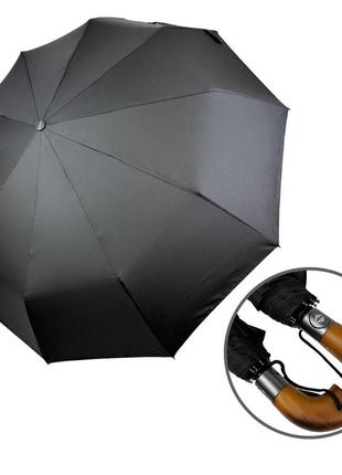 Мужской зонт-автомат "три слона" на 10 спиц, черный с деревянной ручкой, 07562-1