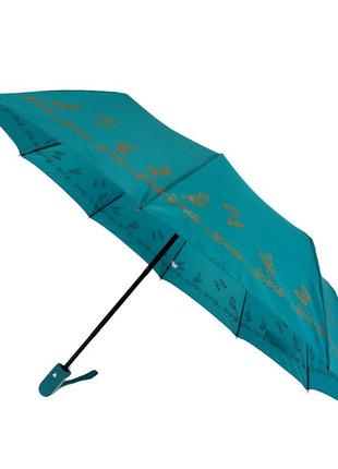 Жіноча парасоля напівавтомат bellissimo з золотистим візерунком на куполі на 10 спиць, бірюзовий, 018308-1
