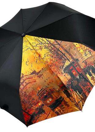 Женский зонт полуавтомат от susino на 9 спиц антиветер с декоративной вставкой, черный, sys0467-1