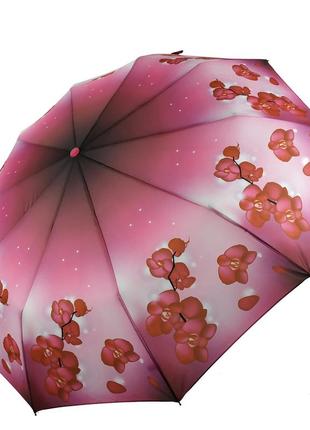Жіноча парасолька напівавтомат з орхідеями від thebest-flagman, малинова, 0733-1