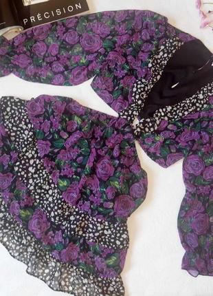 Неймовірно гарна шифонова  сукня, плаття в квітковий принт, квіти, троянди, пишні, об’ємні рукави5 фото