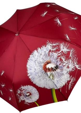 Яскрава жіноча парасоля автомат з принтом кульбабки на 9 шпиць від susino, червоний, sys 0646-3