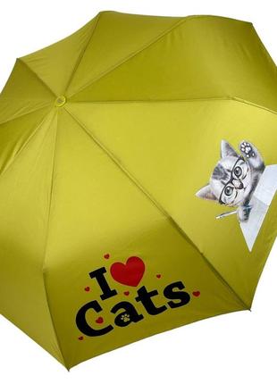 Детский складной зонт для девочек и мальчиков на 8 спиц "i♥cats" с котиком от toprain, желтый, 02089-10