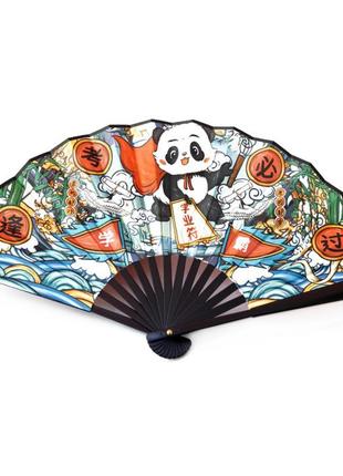 Веер манга складной двухсторонний, веер ручной сатиновый
