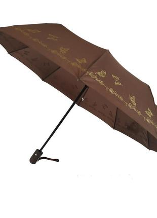 Женский зонт полуавтомат bellissimo с золотистым узором на куполе на 10 спиц, коричневый, 018308-12