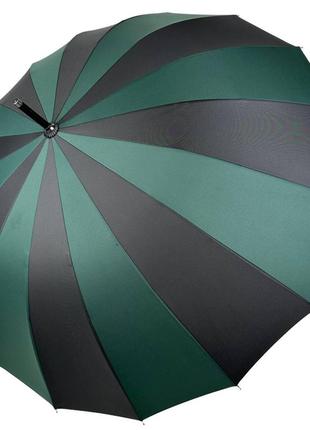 Женский зонт-трость на 16 спиц с контрастными секторами, полуавтомат от фирмы toprain, зеленый, 0616-8