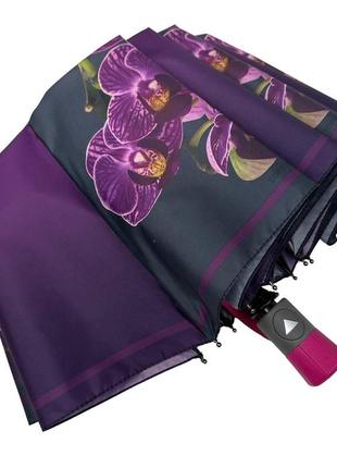 Жіноча складана парасолька напівавтомат на 10 спиць від toprain з принтом "гармонія", фіолет з рожевою ручкою, 0622-55 фото