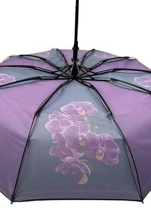 Жіноча складана парасолька напівавтомат на 10 спиць від toprain з принтом "гармонія", фіолет з рожевою ручкою, 0622-56 фото