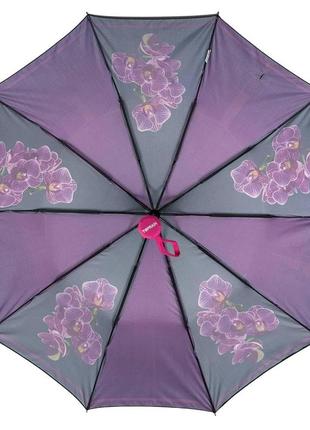 Жіноча складана парасолька напівавтомат на 10 спиць від toprain з принтом "гармонія", фіолет з рожевою ручкою, 0622-54 фото
