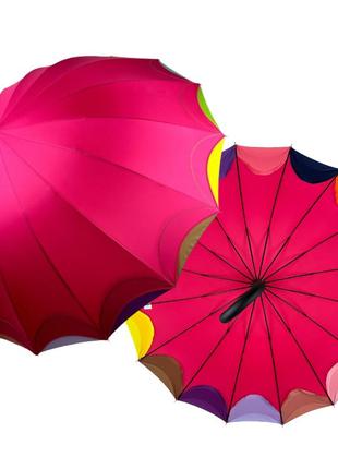 Жіноча парасоля-тростина напівавтомат на 16 спиць від susino з різнокольоровими краями, рожевий, sys 031087-6