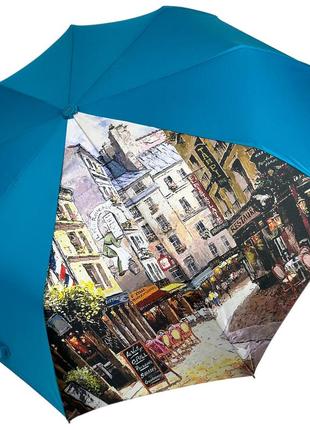 Женский зонт полуавтомат от susino на 9 спиц антиветер с декоративной вставкой, голубой, sys0467-6