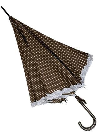 Зонт-трость с рюшами в горошек, полуавтомат на 8 спиц от swifts, коричневый sw03180-2
