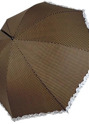 Зонт-трость с рюшами в горошек, полуавтомат на 8 спиц от swifts, коричневый sw03180-2 real