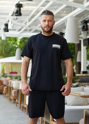 Мужской спортивный костюм футболка свободная шорты до колен комплект черный серый графитовый трендовый стильный