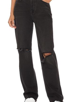 Черные прямые джинсы с разрезами1 фото