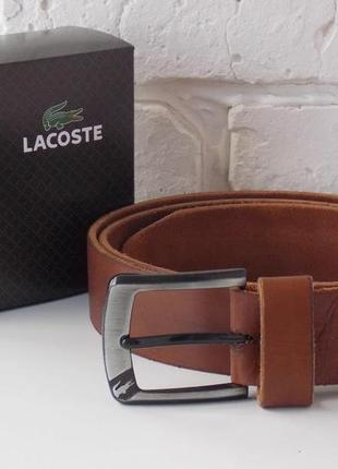 Чоловічий коричневий шкіряний ремінь lacoste