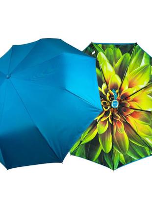 Женский зонт полуавтомат с двойной тканью от susino на 9 спиц, с принтом цветка внутри, голубой, sys 0701-3