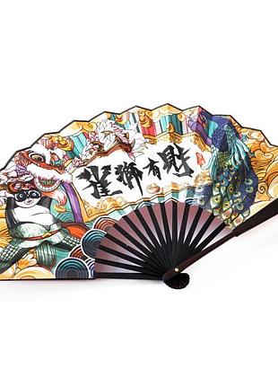 Яркий веер складной манга большой, веер ручной сатиновый