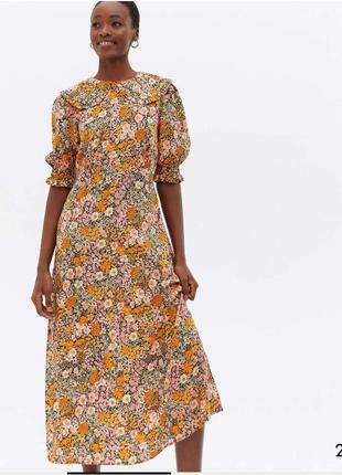 Многоярусное свободное платье миди с оборкой на воротнике 50-52 размер new look2 фото