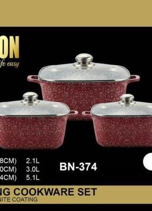 Набір каструль посуду з гранітним покриттям 6 пр bn-374 червоний з білими вкрапленнями весенняя распродажа!