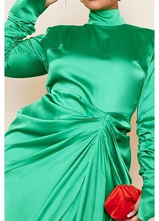 Сатинова сукня міді зелена5 фото