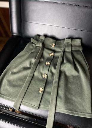 Зеленая короткая юбка-миди 48 46 размер7 фото
