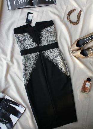 Брендовое коктельное платье бюстье облегающая черная от ax paris6 фото