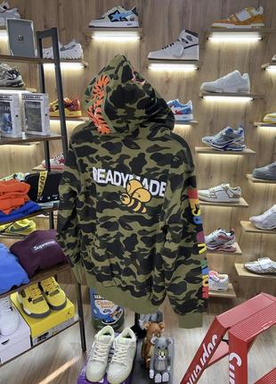 Зіп худі bape a bathing ape x readymade tiger shark green camo6 фото