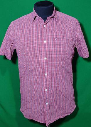 Мужская фирменная красная рубашка в клетку tommy hilfiger, размер s/p (ближе к м)