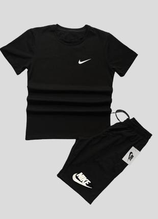 Летний мужской комплект nike футболка + шорты черный найк1 фото