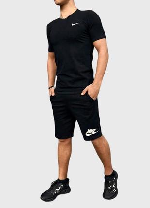 Летний мужской комплект nike футболка + шорты черный найк3 фото