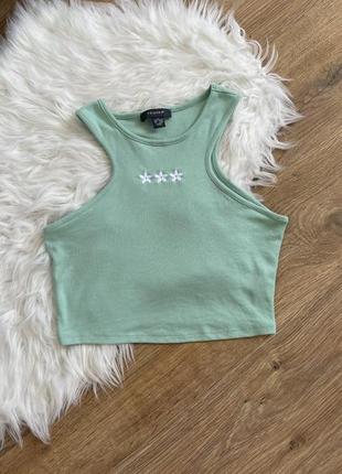 Кроп топ зелений з вишивкою ромашки primark m2 фото