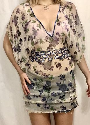 Вінтажна напівпрозора туніка кімоно