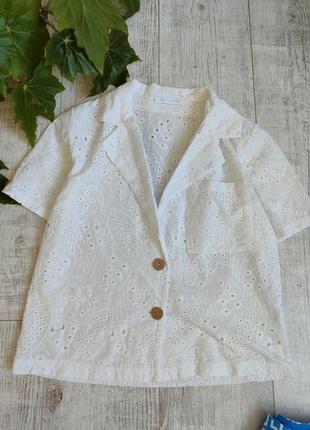 Белая коттоновая укороченная рубашка прошва италия