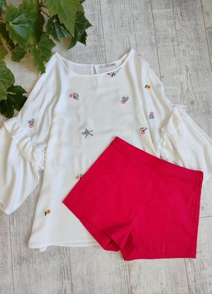 Яркие акцентные шорты фуксия из денима на высокой посадке h&m