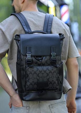 Рюкзак  coach track backpack in signature canvas чорний