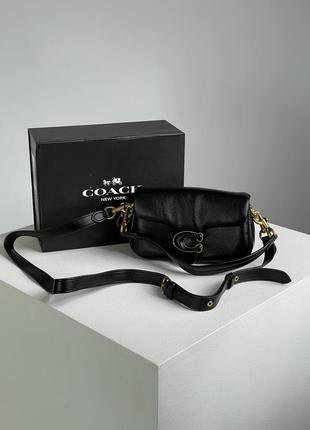 Жіноча сумка в стилі  coach leather covered c closure puffy tabby shoulder bag black premium.