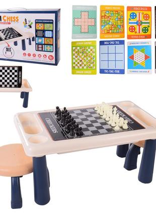 Дитячий столик та стільці + настільні ігри "шахмати 9в1" (s5511)