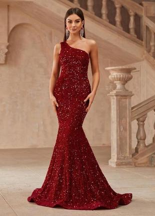 Шикарное платье в пайетки красная в пол длинная вечерняя выпускная на фотосессию платья7 фото
