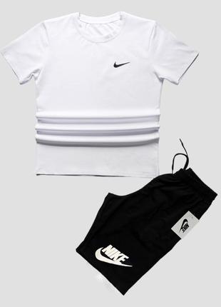 Літній чоловічий комплект nike футболка + шорти чорний найк