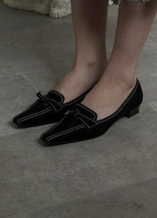 Черные натуральные замшевые туфельки5 фото