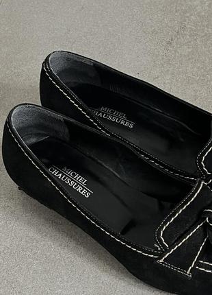 Черные натуральные замшевые туфельки3 фото