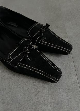 Черные натуральные замшевые туфельки4 фото