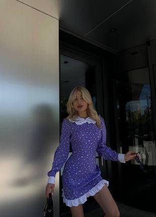 Міні сукня,легка з рюшками та коміром білий,лаванда,чорний