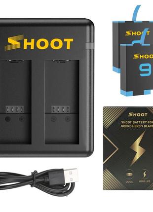 Комплект shoot - 2 шт аккумулятор ahdbt-901 (spbl1b) 1800 ma + зарядное gopro hero 9, 10, 11 (код xtgp565)