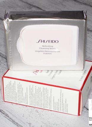 Shiseido refreshing cleansing sheets серветки для зняття макіяжу та очищення зі 100% бавовни