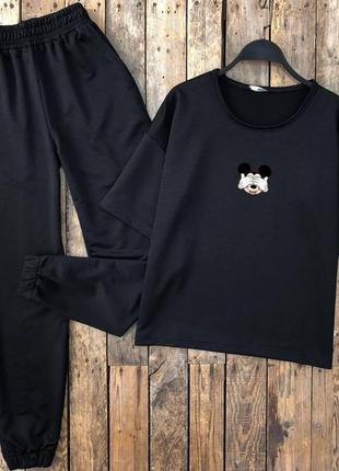 Костюм (футболка+джогеры) ao310 черный oversize s-l