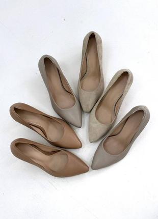Класичні туфлі на високих підборах 8 см шкіра замша наплак9 фото