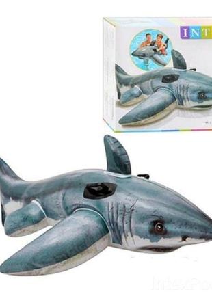 Детский надувной плотик с ручками "белая акула" 173x107 см, intex (57525)